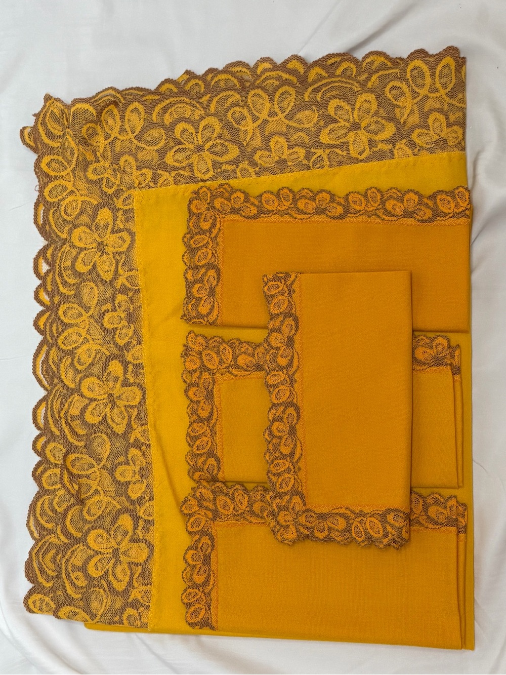 MCM tablecloth and napkins mustard yellow